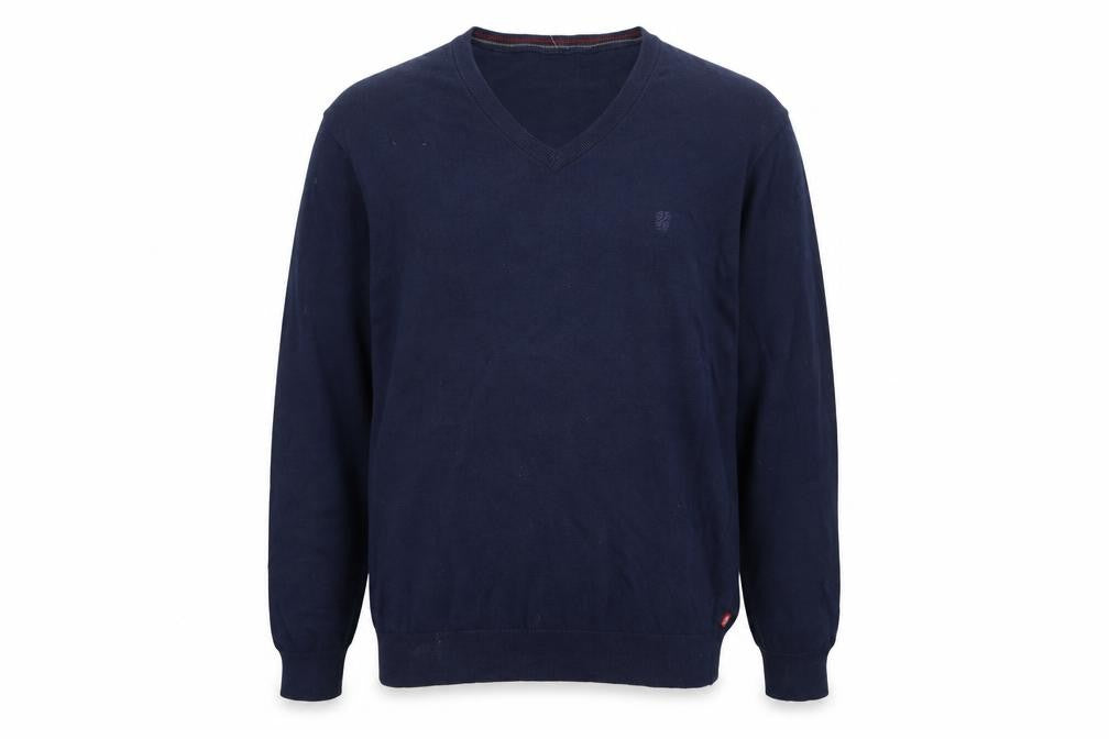 IZOD Men Blue Cotton V-Neck Pullover Jumper XL Classic Knit
