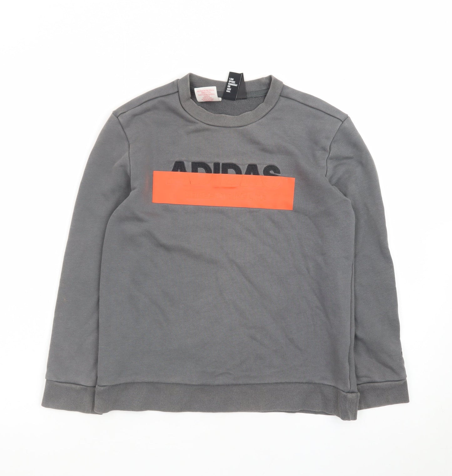 Adidas Boys Grey Sweatshirt Size 10 Years Pullover Crew Neck Logo Print