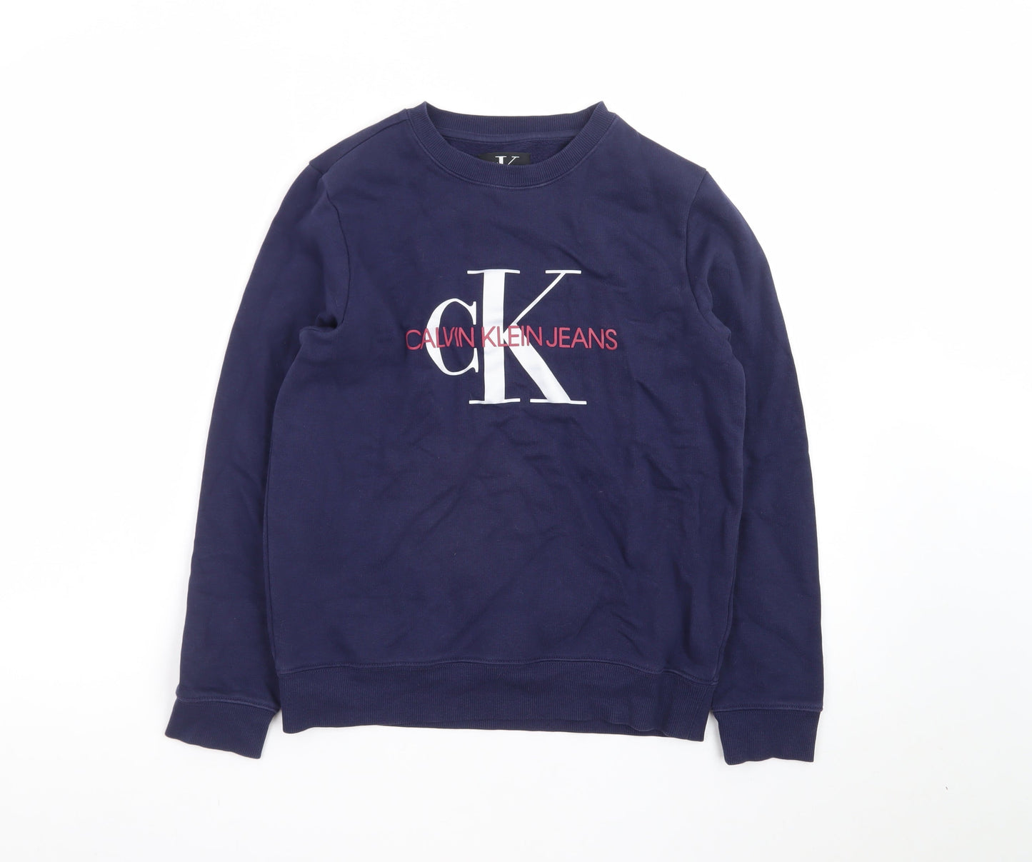 Calvin Klein Jeans Boys Blue Logo Pullover Sweatshirt Size 12 Years