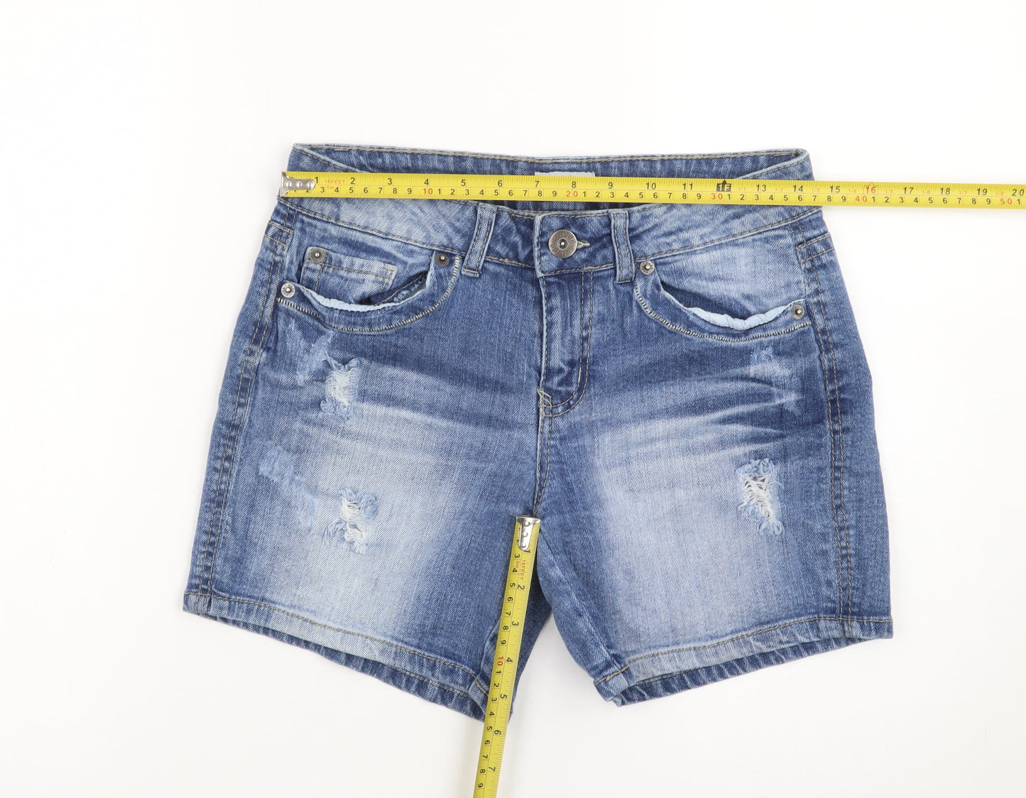 Mudd Womens Blue Denim Boyfriend Shorts Size 10 Stretch Casual