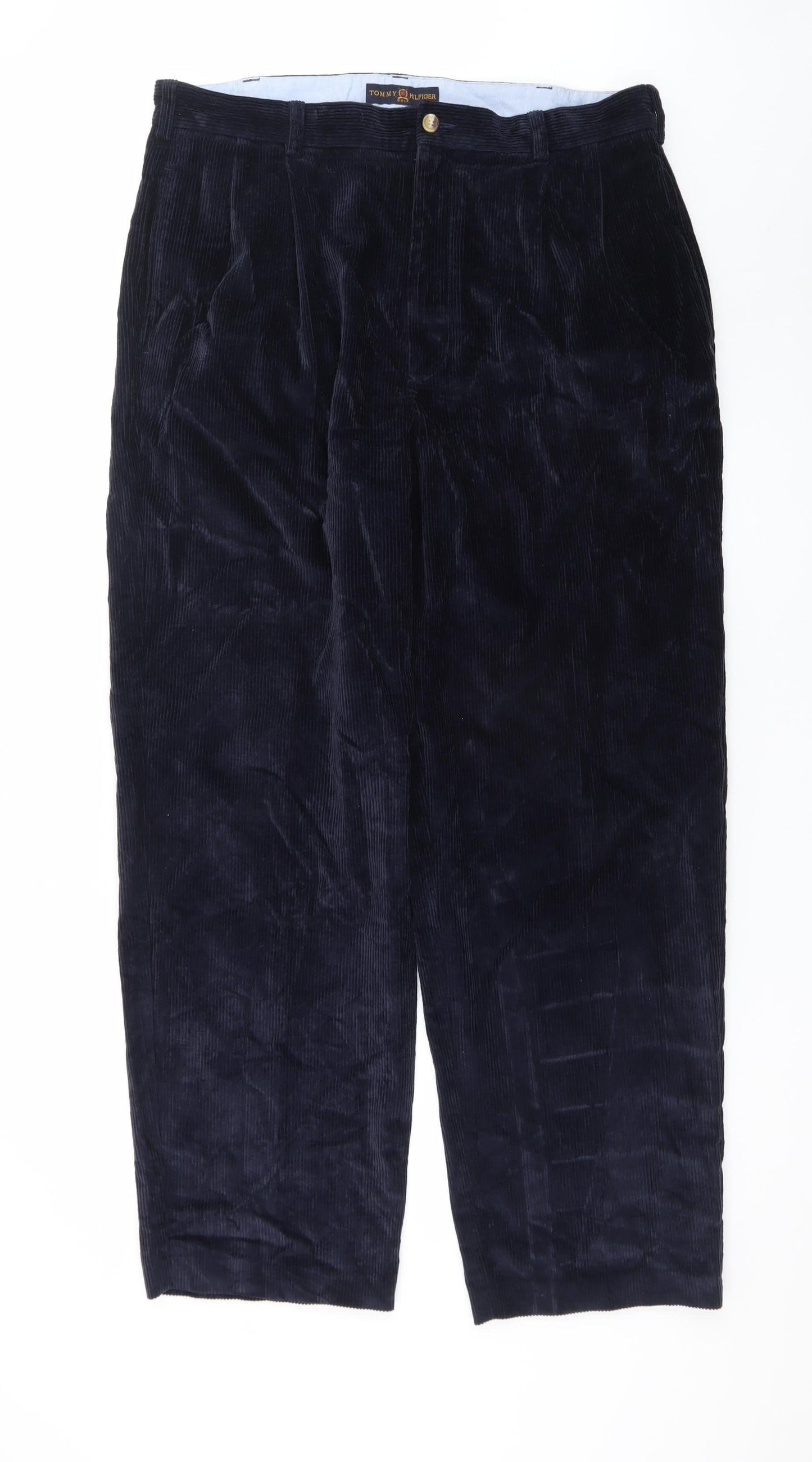 Tommy Hilfiger Men's Blue Corduroy Pleated Trousers 36W 32L