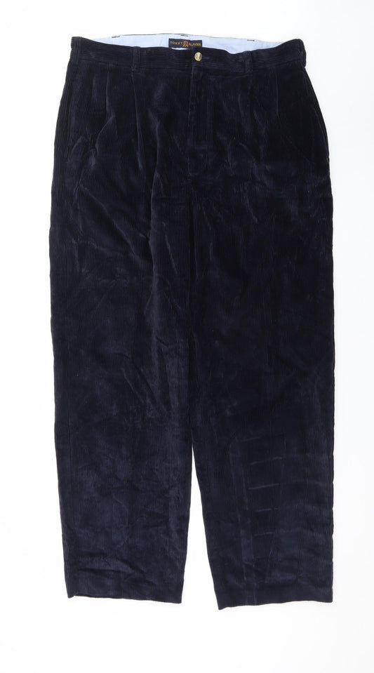 Tommy Hilfiger Men's Blue Corduroy Pleated Trousers 36W 32L