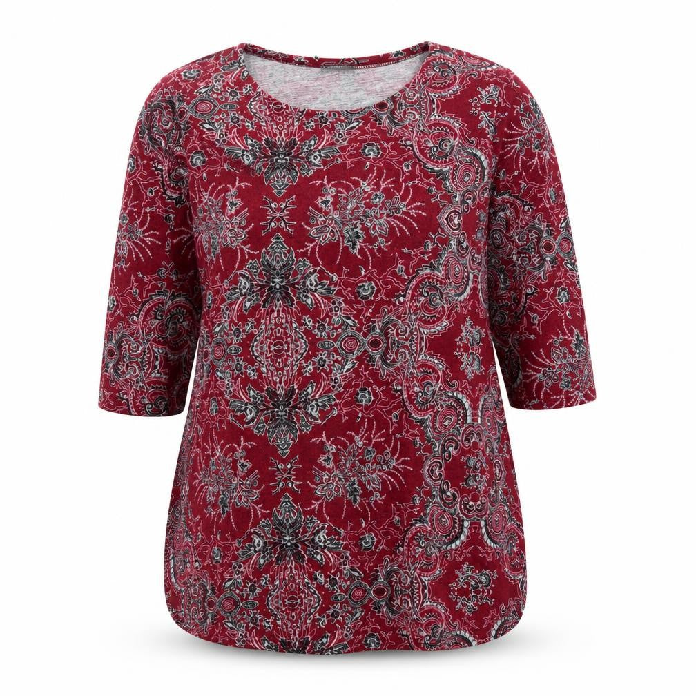 Klass Womens Red Paisley Tunic Jersey Top XL