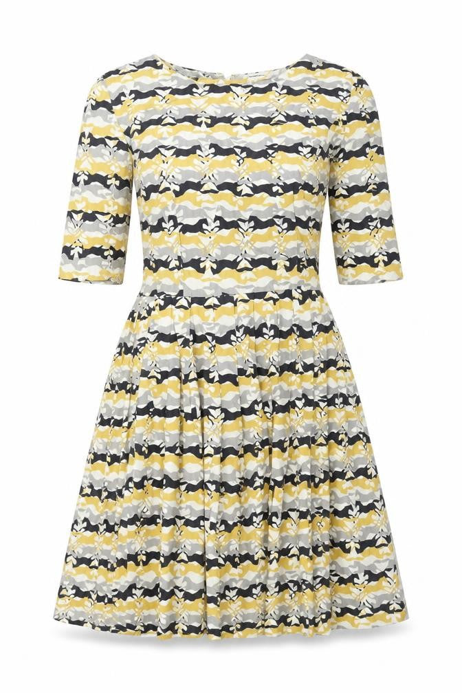 People Tree Women’s Yellow Fit & Flare Cotton Dress Size 12