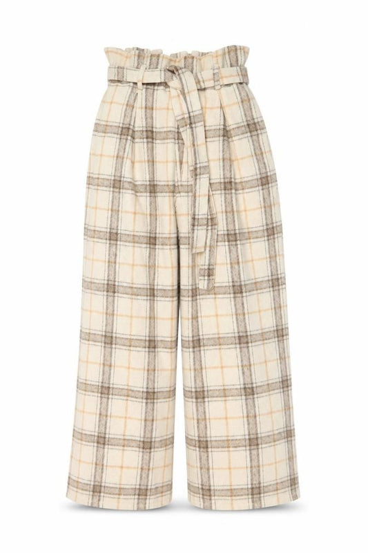 BOOM Womens Beige Plaid Paperbag Wide Leg Trousers M