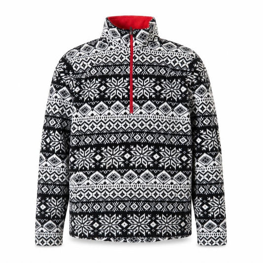 Lands' End Men's Black Fair Isle Fleece 1/4 Zip Sweatshirt S