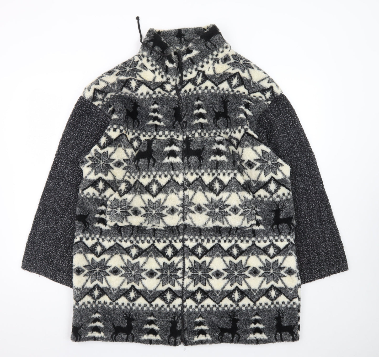G4000 Men's Grey Fair Isle Fleece Jacket Medium Winter Zip Up