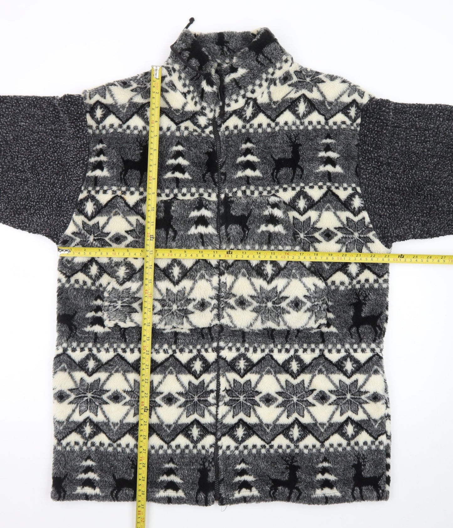 G4000 Men's Grey Fair Isle Fleece Jacket Medium Winter Zip Up