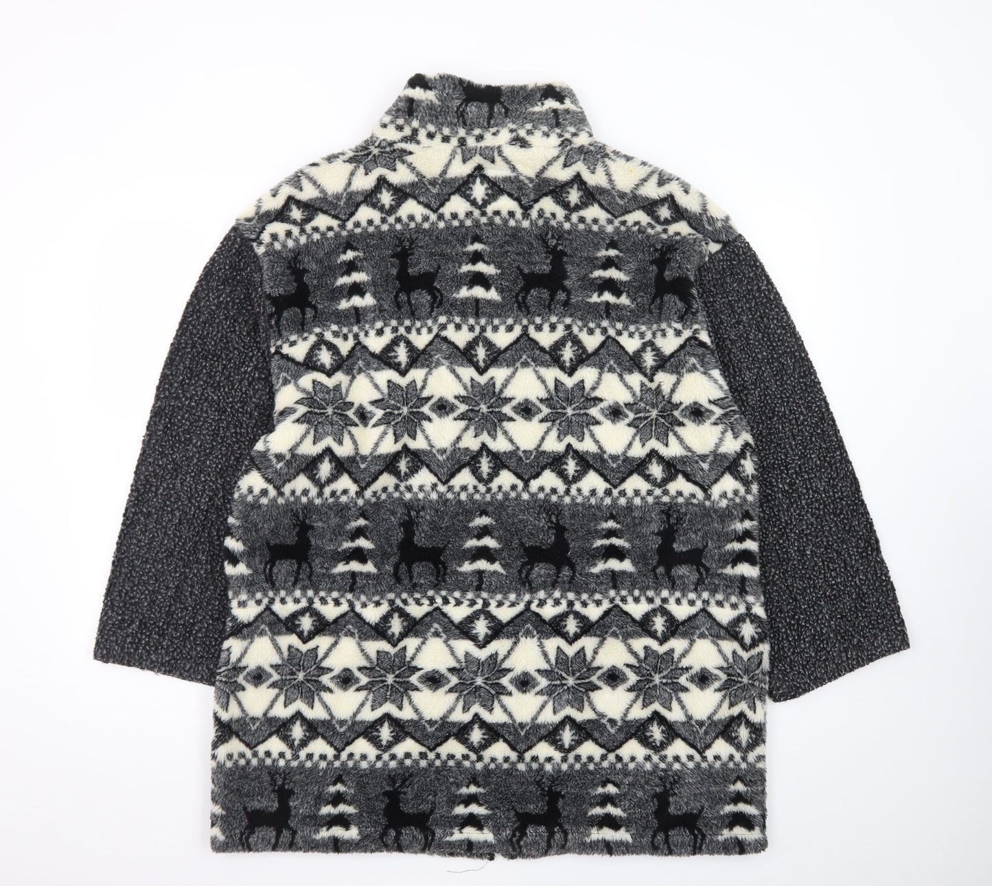 G4000 Men's Grey Fair Isle Fleece Jacket Medium Winter Zip Up