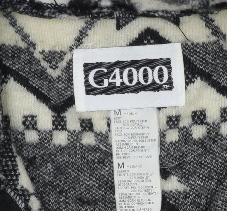 G4000 Men's Grey Fair Isle Fleece Jacket Medium Winter Zip Up
