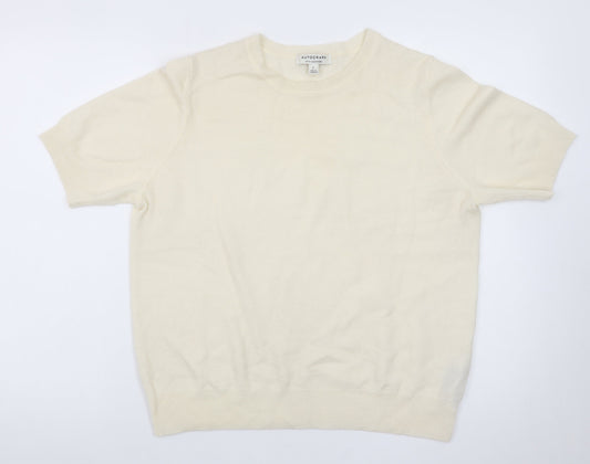 Marks and Spencer Men's Ivory Merino Wool Cashmere Short Sleeve Jumper L