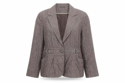 Bonmarché Women Brown Linen Blend Belted Single-Breasted Blazer Size 16