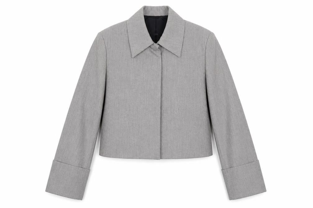 Mango Women's Grey Cropped Blazer Size M Regular Single-Breasted