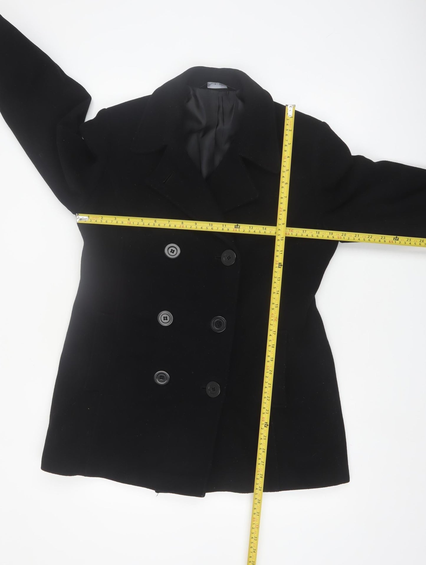 BHS Women’s Black Wool Blend Pea Coat Size 14 Mid-Length Classic Style