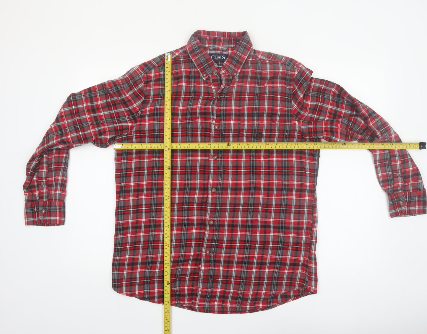 Chaps Men's Red Plaid Cotton Flannel Long Sleeve Button-Up Shirt Size M