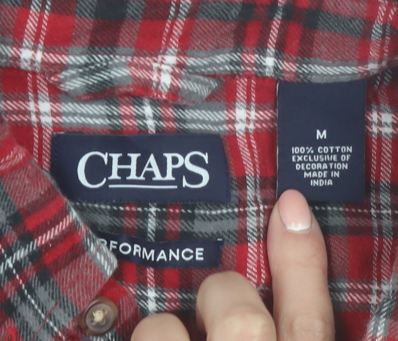 Chaps Men's Red Plaid Cotton Flannel Long Sleeve Button-Up Shirt Size M