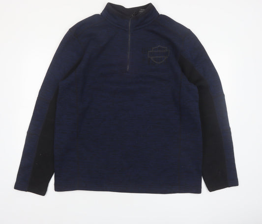 Harley-Davidson Men's Blue L 1/4 Zip Fleece Pullover Sweatshirt
