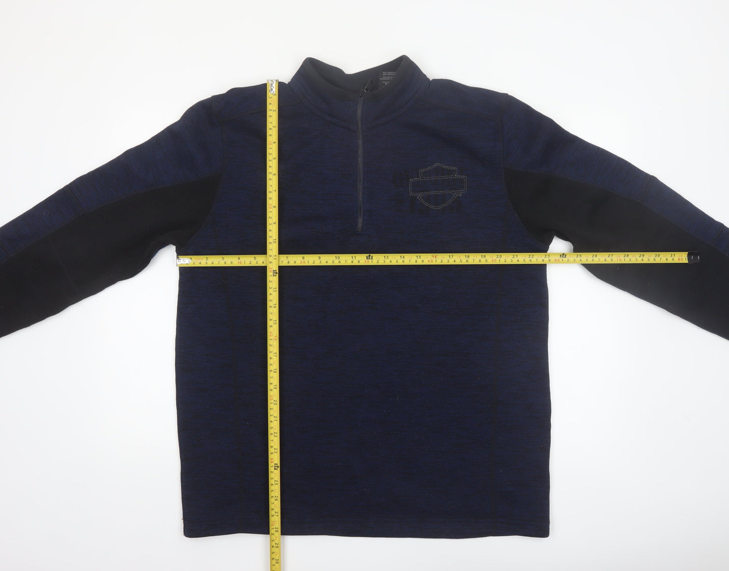 Harley-Davidson Men's Blue L 1/4 Zip Fleece Pullover Sweatshirt