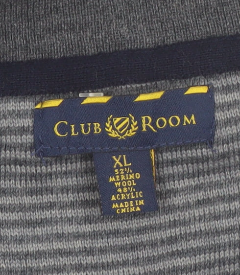 Club Room Men's Grey XL Collared Merino Wool Henley Jumper