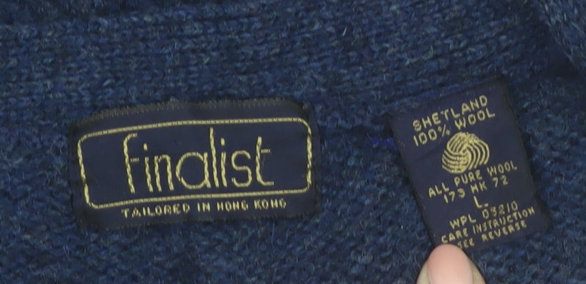 Finalist Men's Blue Wool Shetland Cardigan L Classic Knit