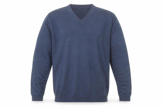 Kashmir Pure Pashmina Men's Blue V-Neck Cashmere Jumper S