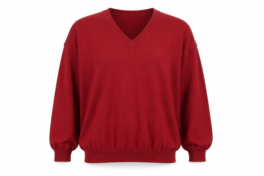 Red/Green Men's Red Wool V-Neck Classic Pullover Jumper XL