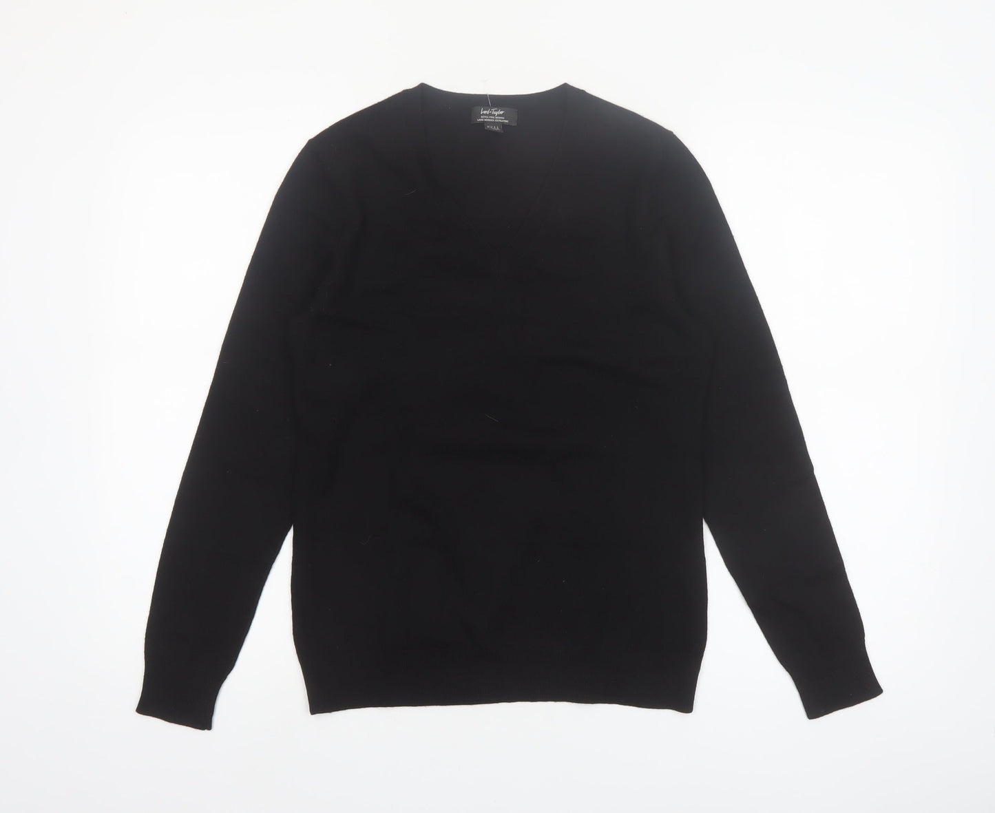 Lord & Taylor Women Black Small V-Neck Merino Wool Jumper