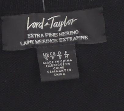 Lord & Taylor Women Black Small V-Neck Merino Wool Jumper