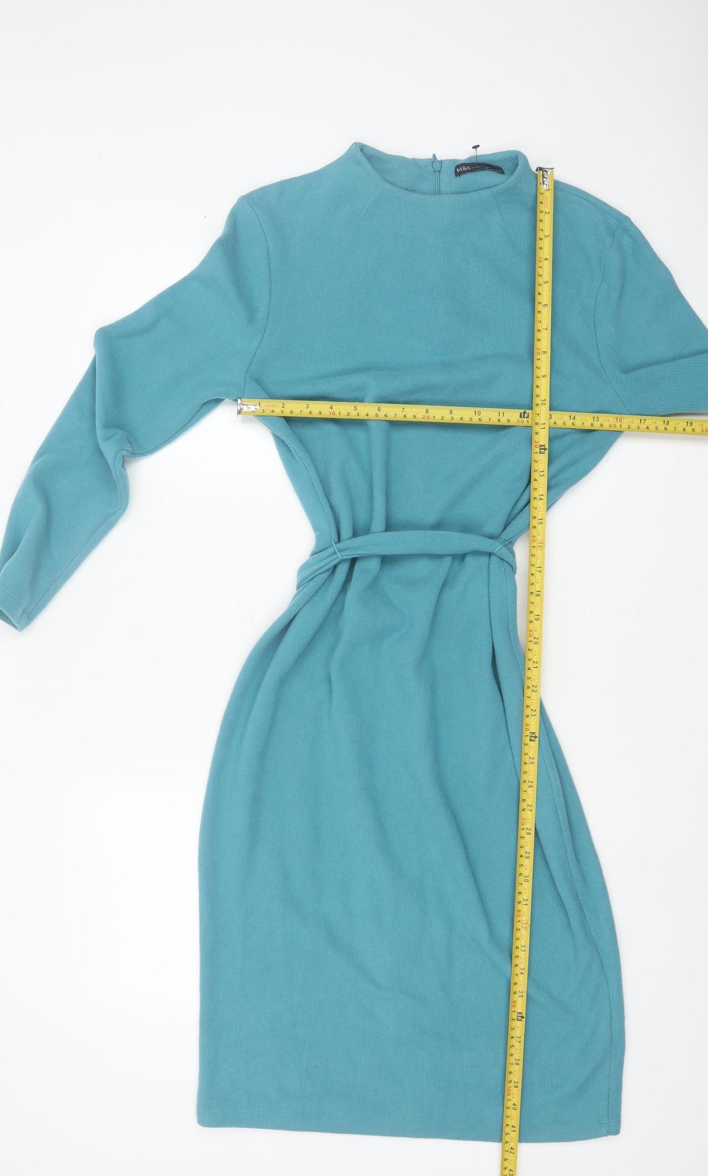 Marks and Spencer Women Blue Knit Belted Shift Dress Size 12