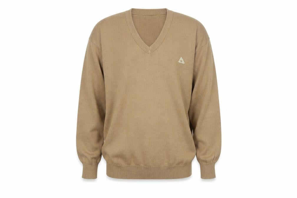 Monte Carlo Men's Beige Wool V-Neck Classic Pullover Jumper L