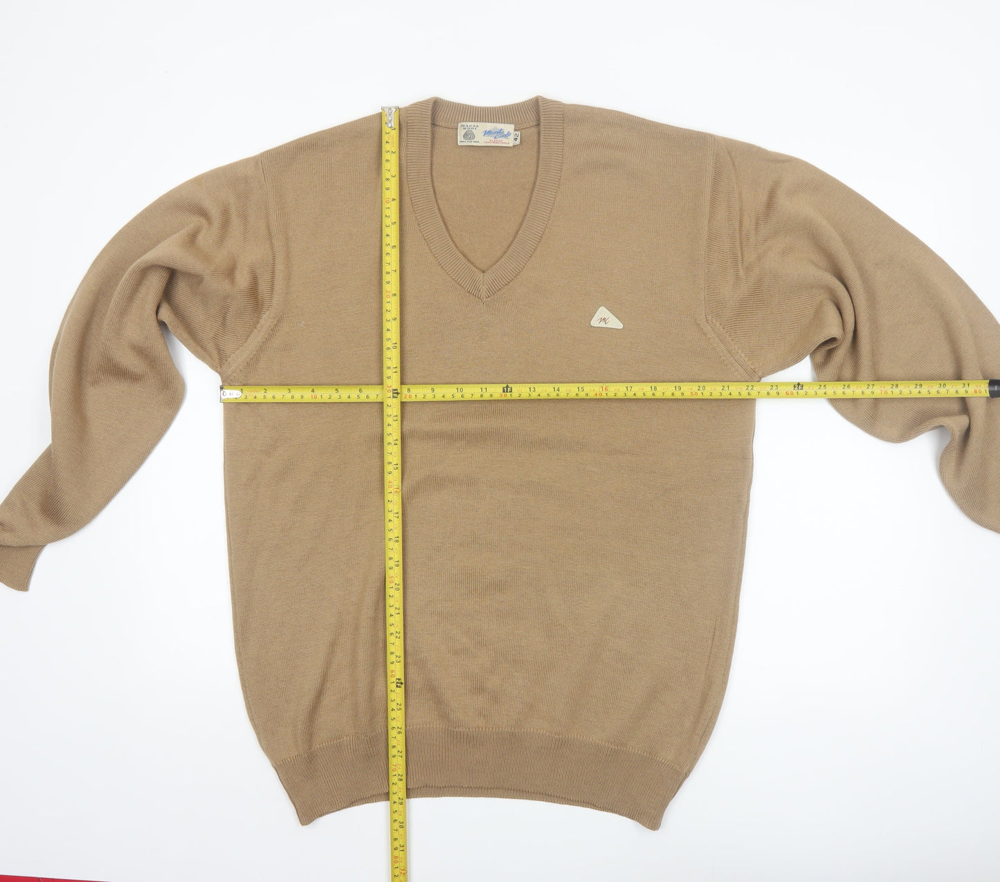 Monte Carlo Men's Beige Wool V-Neck Classic Pullover Jumper L