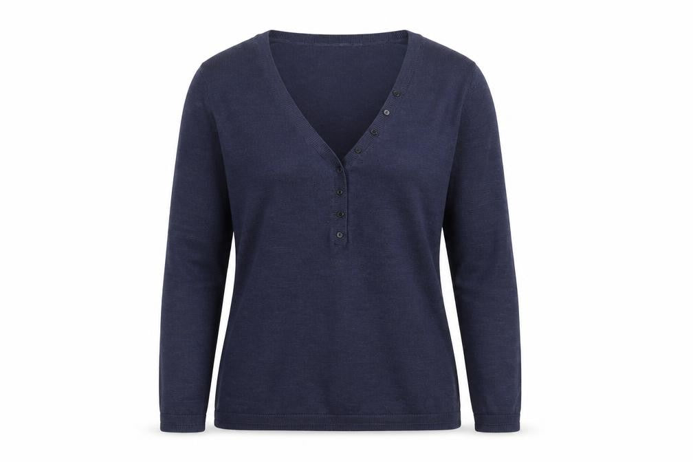 Gap Women's Blue Merino Wool Henley Jumper M V-Neck Long Sleeve