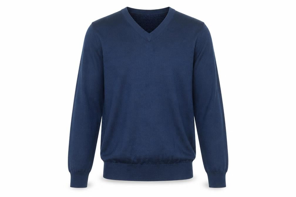 Point Zero Men's Blue V-Neck Wool Blend Jumper Size S