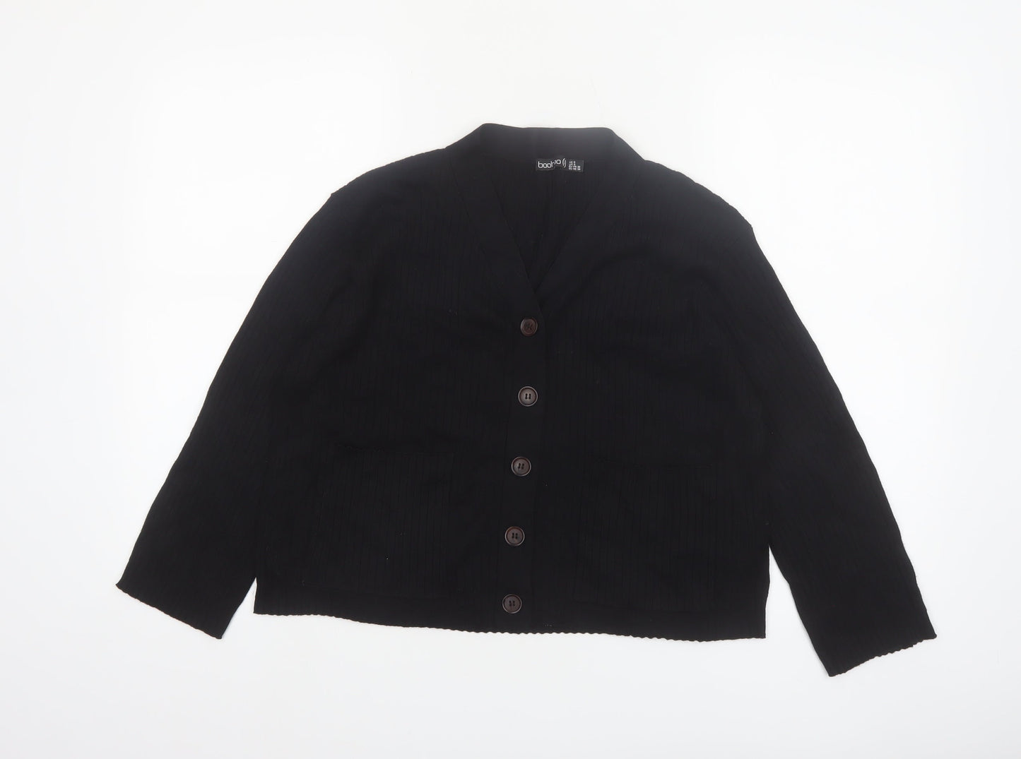 Boohoo Petite Women's Black V-Neck Button Cardigan Size 8