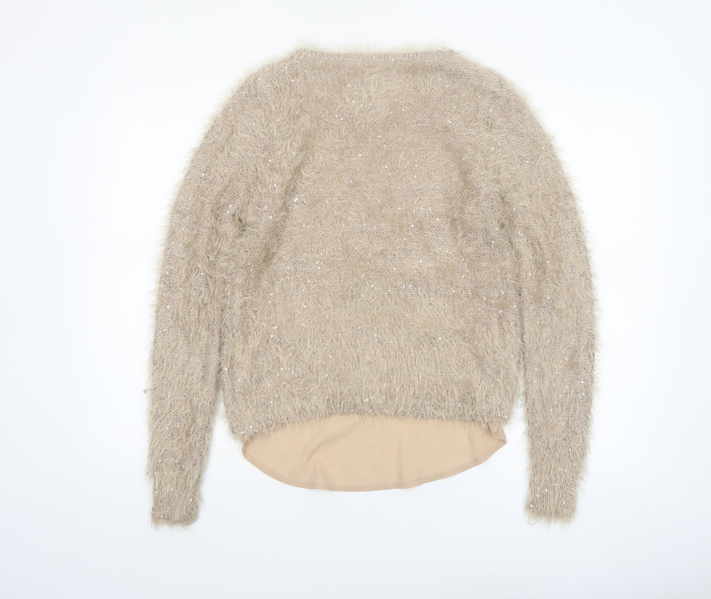 Koan Women Beige Sequin Fuzzy Knit Cardigan Jumper M