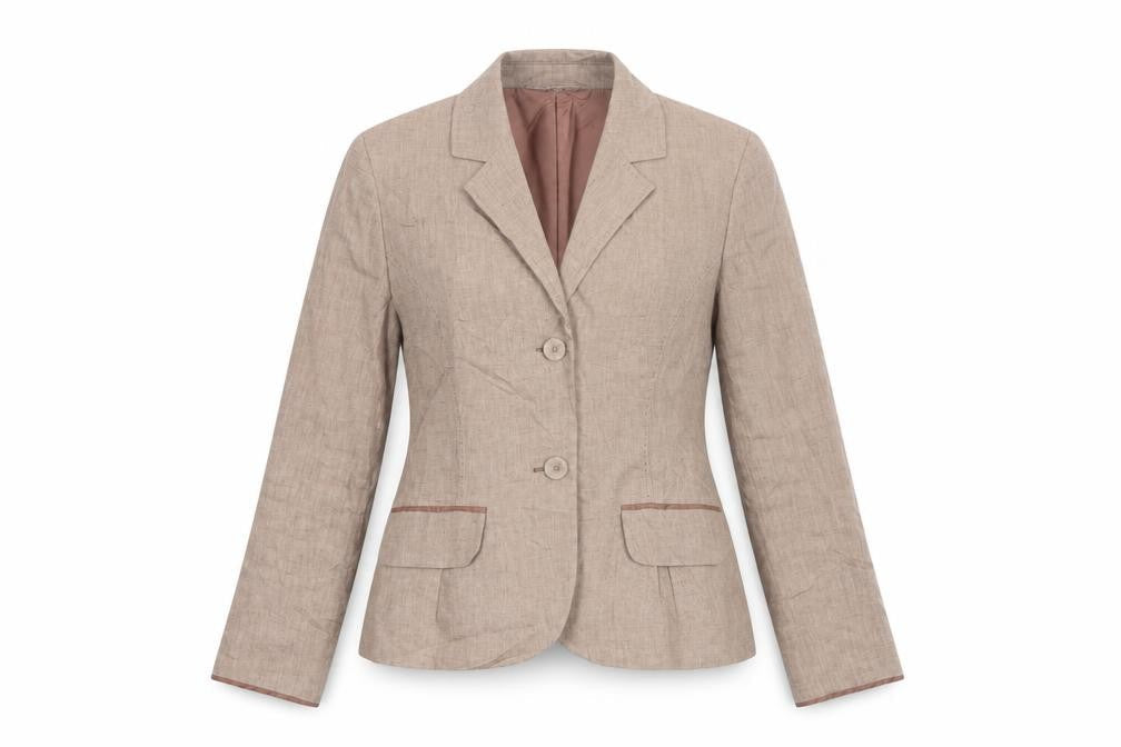 East Women Beige Linen Single-Breasted Blazer Size 10 Two-Button Jacket