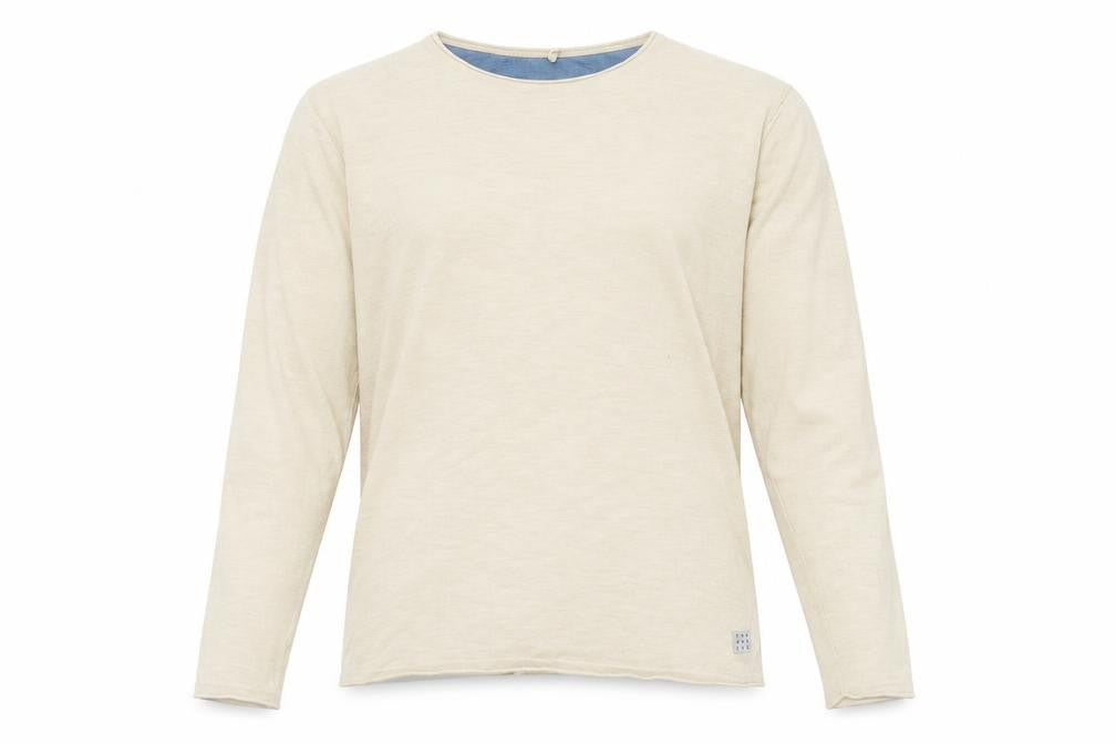 Blend Men's Beige Long Sleeve Cotton Crew Neck Top Size M