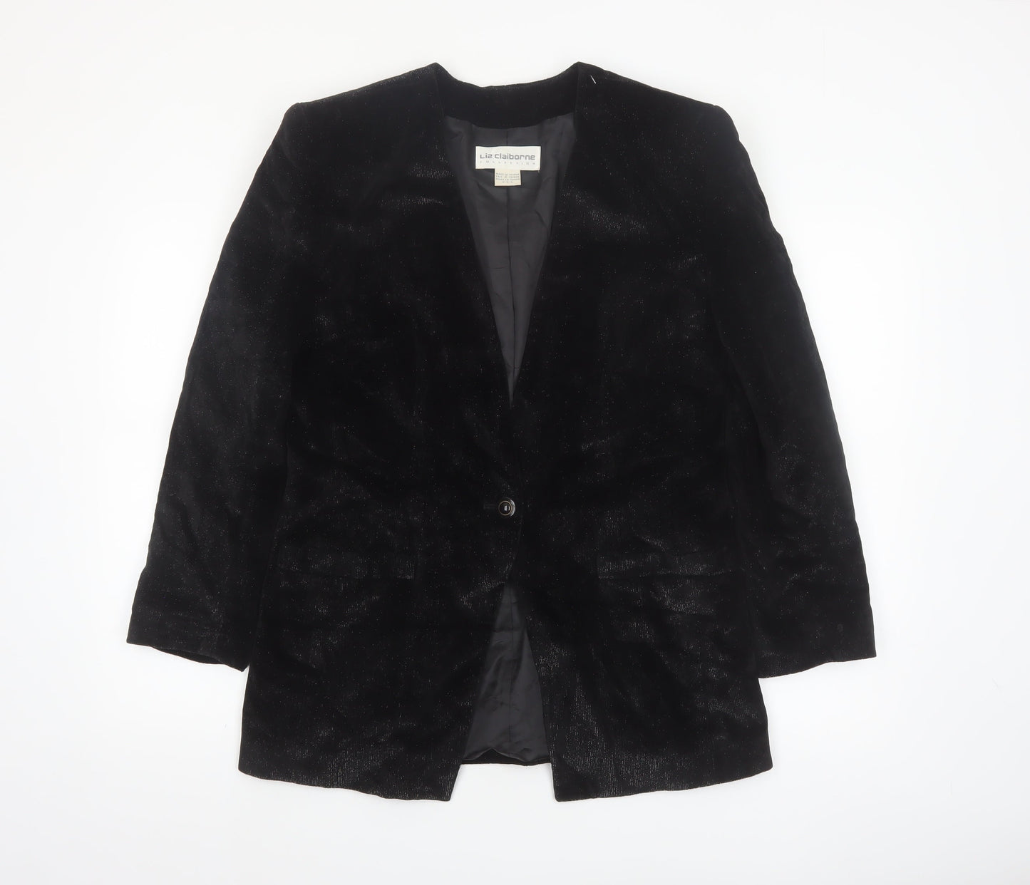 Liz Claiborne Women Black Velvet Single-Breasted Blazer Size 10