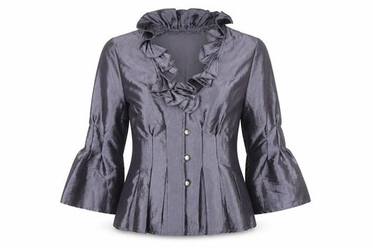 Nicolette Women's Grey Ruffle Satin Suit Jacket Size 8