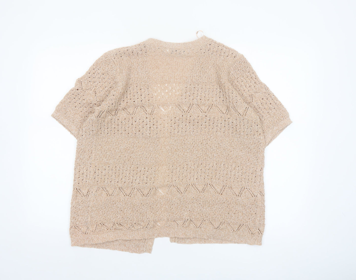Isle Women Beige Open Knit Short Sleeve V-Neck Cardigan Size 14-16