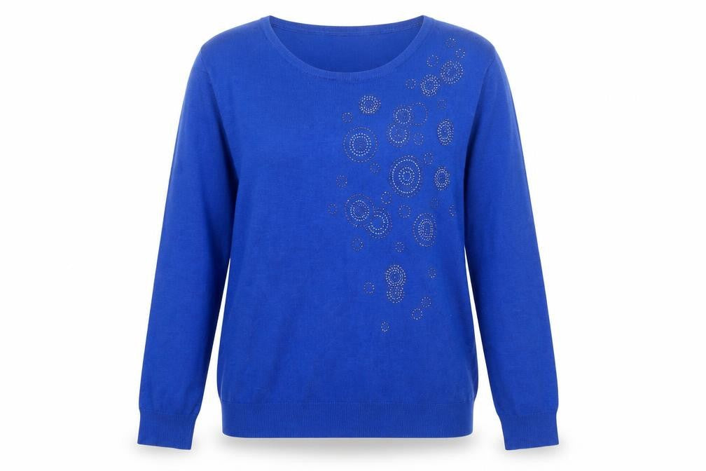 Ellie B Women's Blue Rhinestone Pullover Jumper L