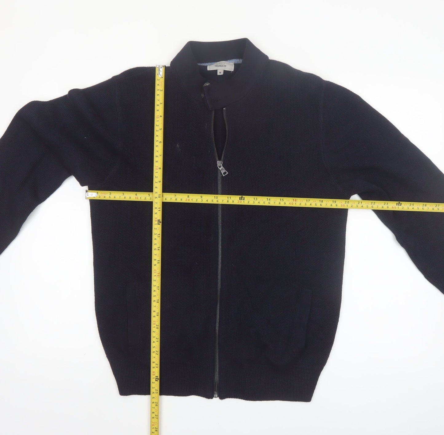 Marks and Spencer Men's Blue Full Zip Cotton Jumper M Tailored Fit