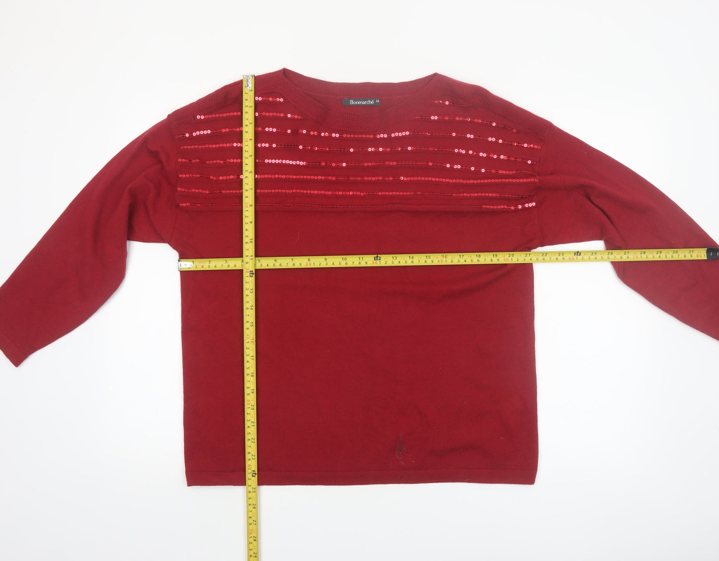 Bonmarché Women's Red Sequin Pullover Jumper Size 16