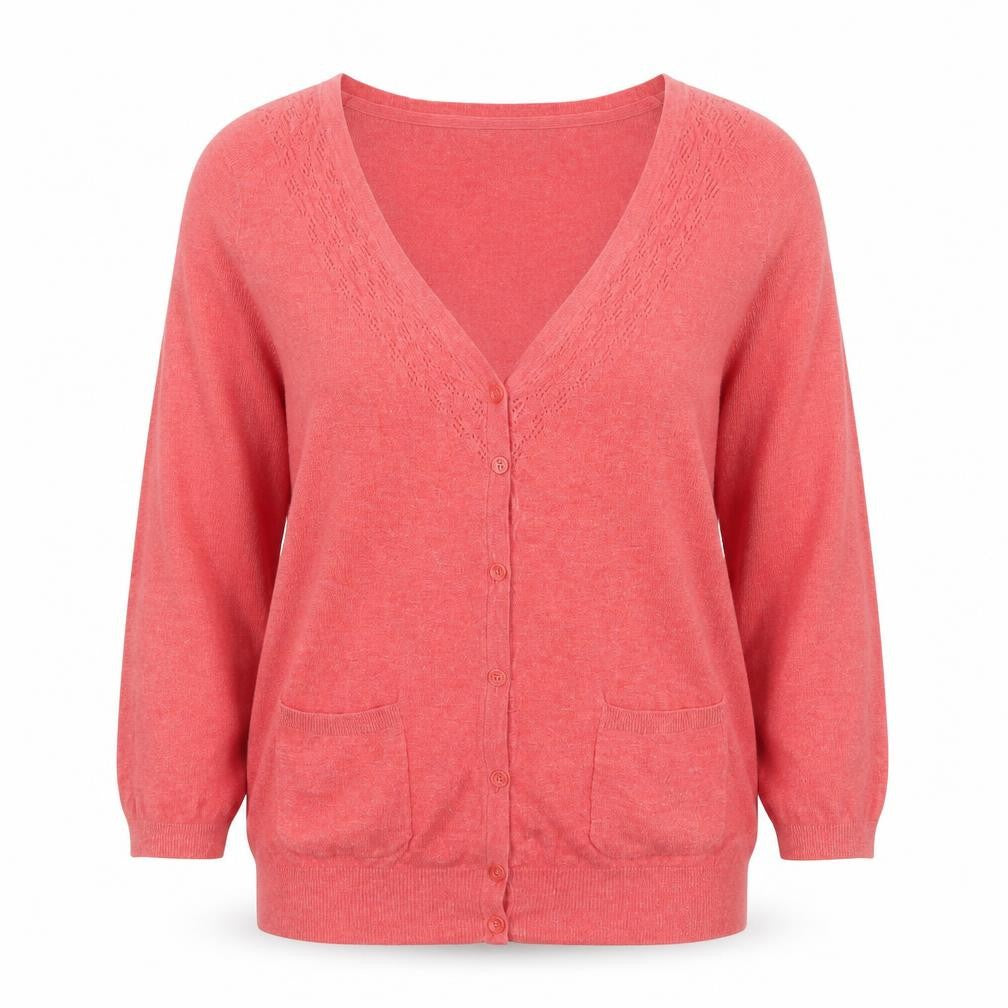 FatFace Womens Pink Cotton Silk Blend V-Neck Cardigan Size 10