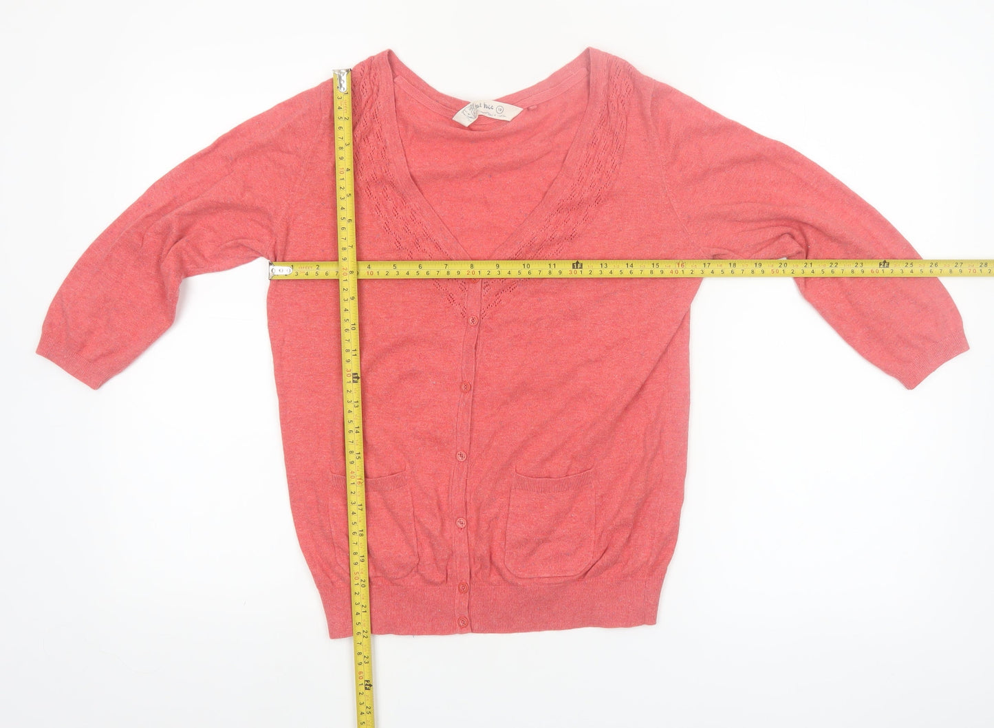 Fat Face Womens Pink Cotton Silk Blend V-Neck Cardigan Size 10