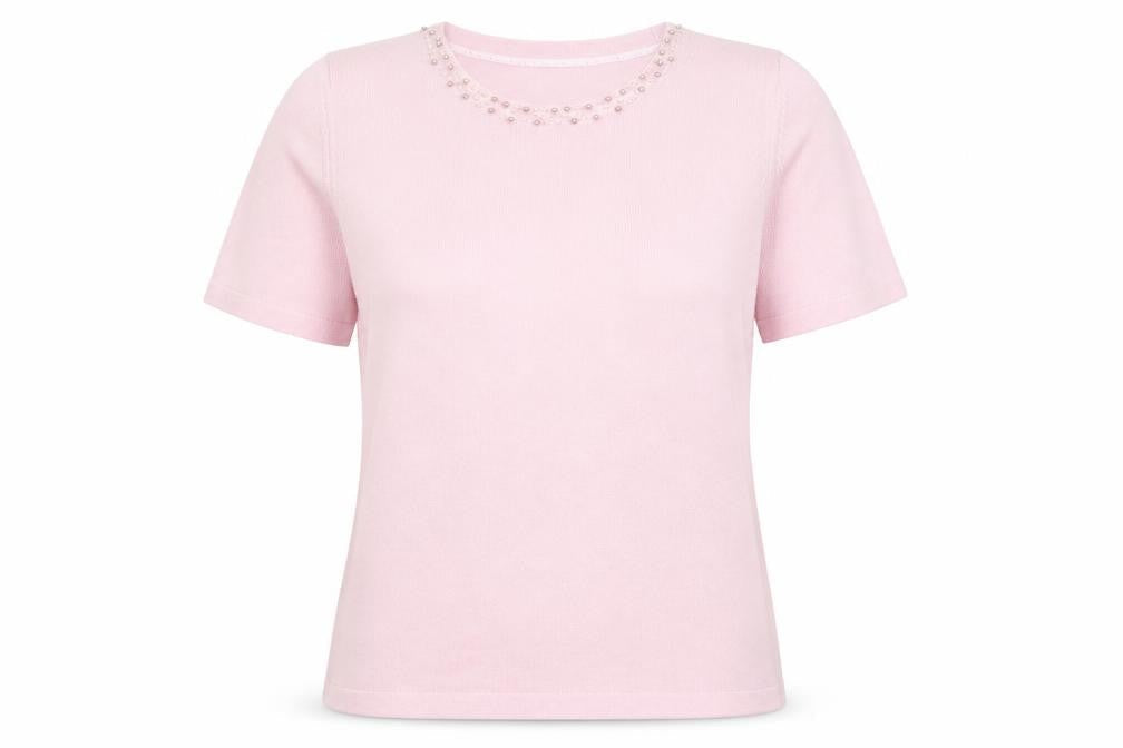 Marks & Spencer Womens Dusted Pink Acrylic Short Sleeve Jumper UK 12