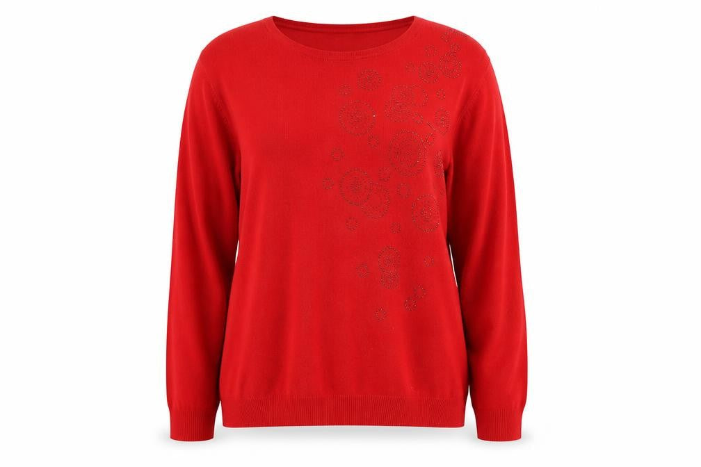 Ellie B Women's Red Rhinestone Pullover Jumper XL