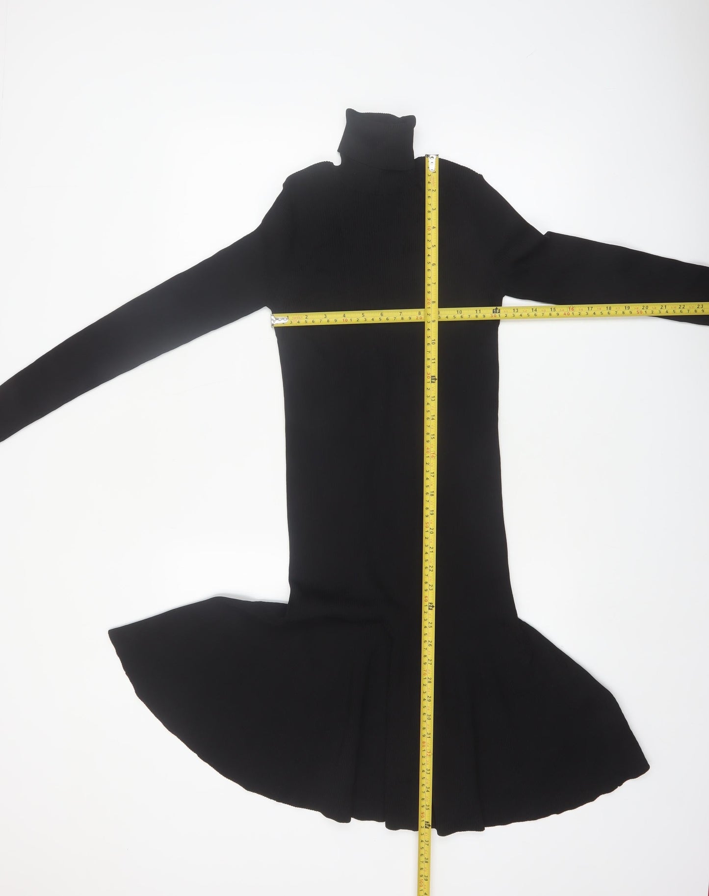 Reiss Women’s Black Roll Neck Fit & Flare Knit Dress Size S