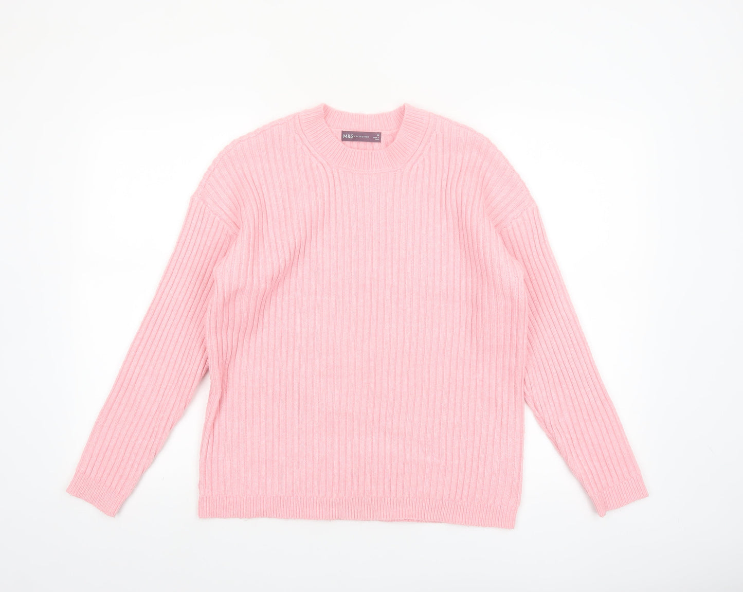 Marks and Spencer Women's Pink Ribbed Knit Pullover Jumper M