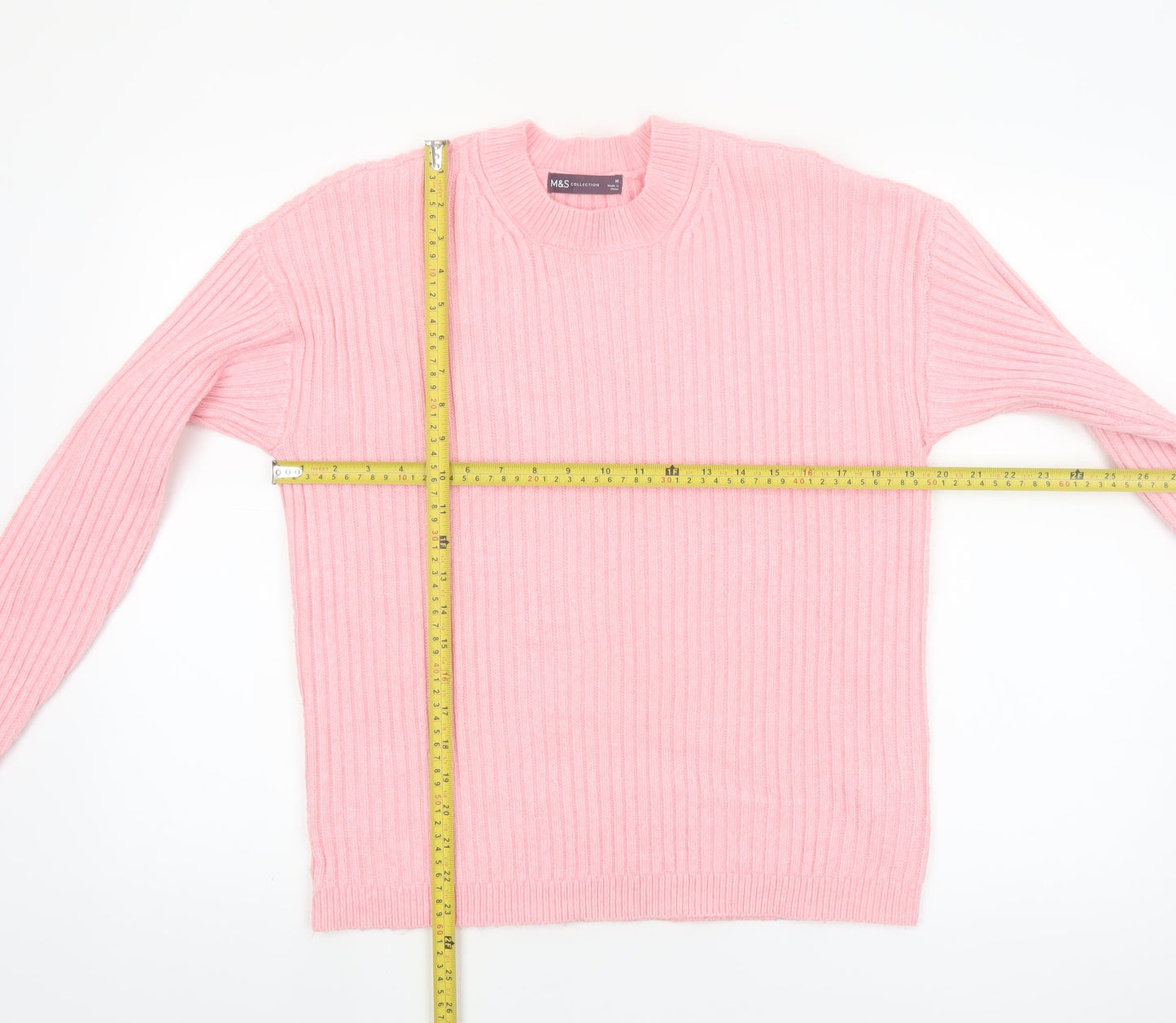 Marks and Spencer Women's Pink Ribbed Knit Pullover Jumper M